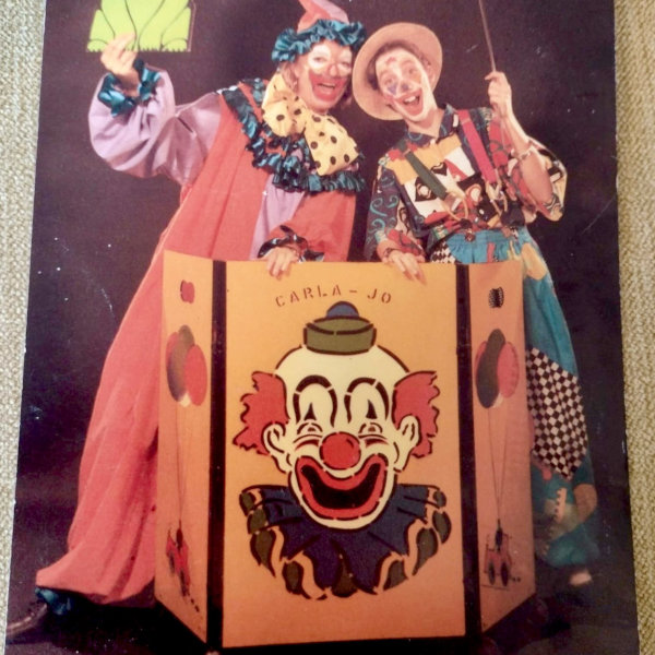 The Clumsy Clots, Carla and her mum Carla as a clown, with her mum also dressed up