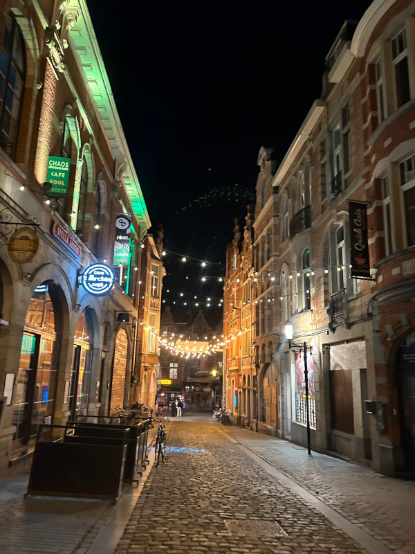 Leuven at night Beautiful lit-up Leuven street at night